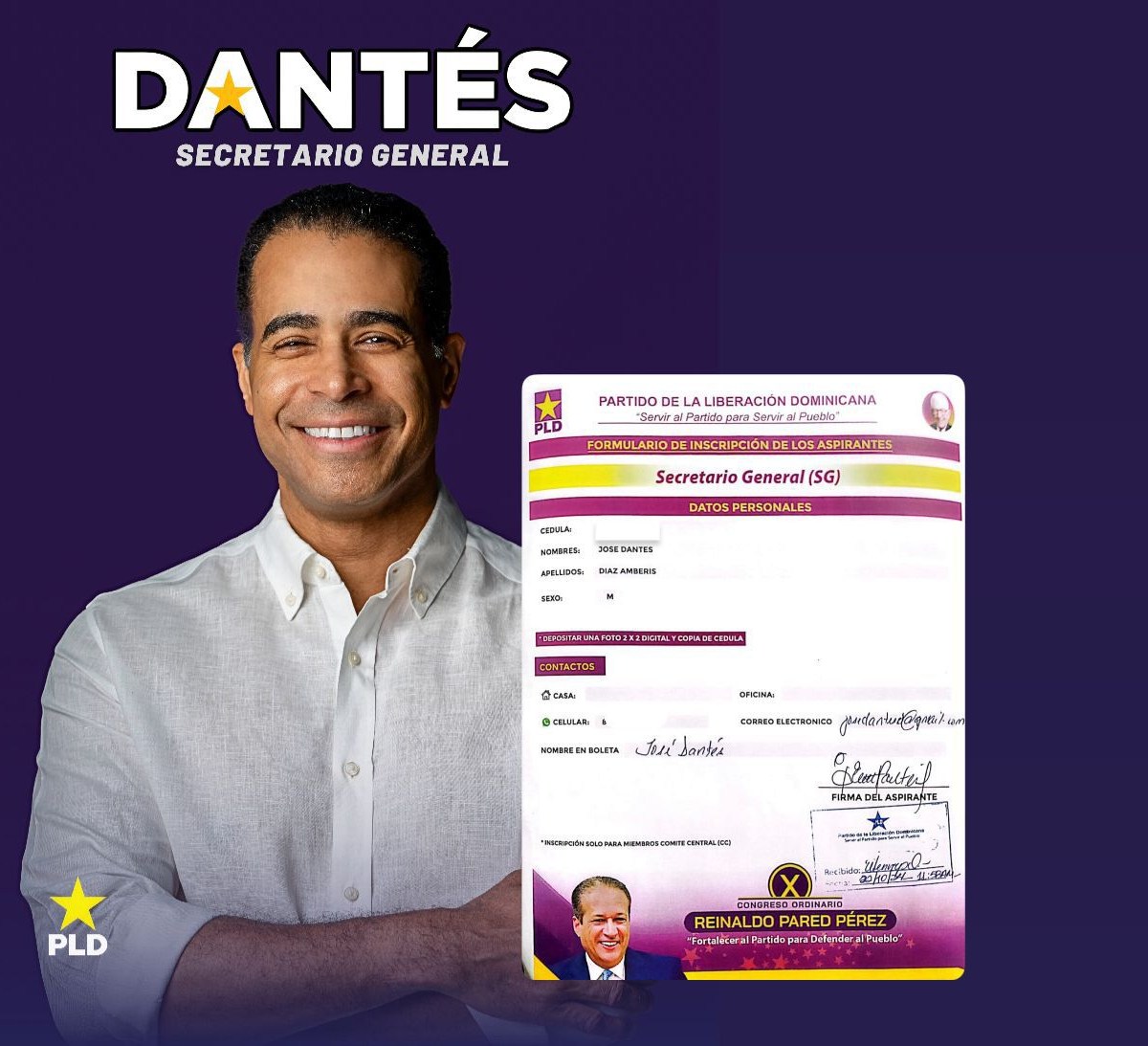 José Dantés inscribe candidatura a la Secretaría General del PLD